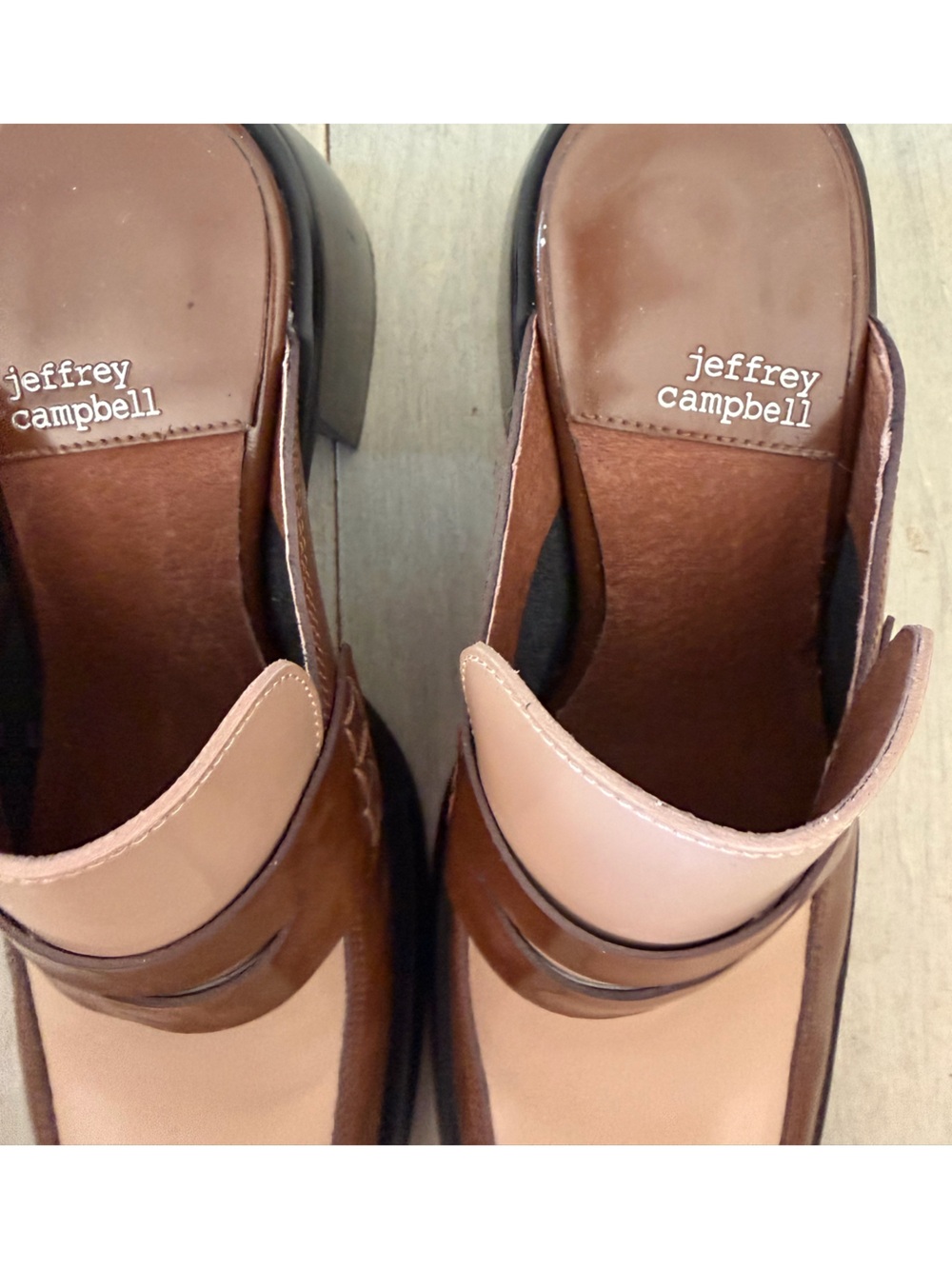 Jeffrey Campbell Two-Tone Brown & Nude Leather Mules - Picture 2 of 9